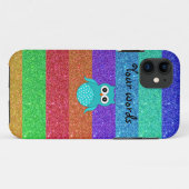 Türkiseulen-Regenbogen-Glitter Case-Mate iPhone Hülle (Rückseite (Horizontal))
