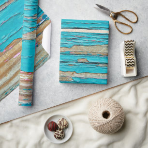 Türkisfarbe auf verwittertem Holz Geschenkpapier