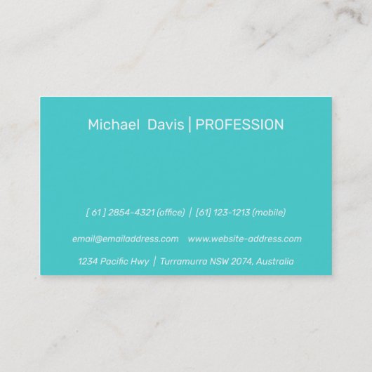 Türkisfarbe Visitenkarte (Rückseite)