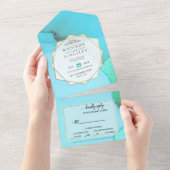 Türkisfarben Abstrakt wunderschön und einladend All In One Einladung (Abreißen)