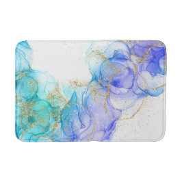 Türkisfarben Alkohol Tinte Wasserfarbe und Gold Badematte