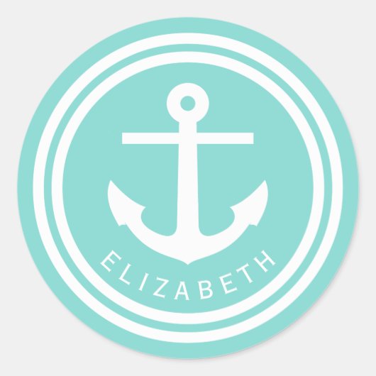 Türkisfarben Anchor Monogram Umschlag Aufkleber Ge (Vorderseite)