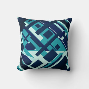 Türkisfarben Aqua Navy Diagonales Geometrisches De Kissen