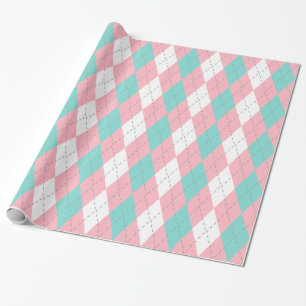 Türkisfarben Aqua Rosa Dunkelgrau Weiß XL Argyle Geschenkpapier
