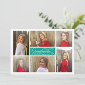 Türkisfarben Aquamarin 6 FotoCollage Custom Abschl Einladung (Stehend Vorderseite)