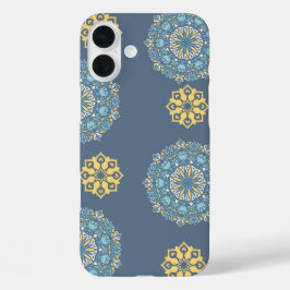 Türkisfarben Aquamarin Blau und Gelb Mandala Kunst iPhone 16 Plus Hülle