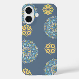 Türkisfarben Aquamarin Blau und Gelb Mandala Kunst iPhone 16 Hülle