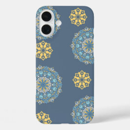 Türkisfarben Aquamarin Blau und Gelb Mandala Kunst iPhone 16 Plus Hülle