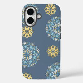 Türkisfarben Aquamarin Blau und Gelb Mandala Kunst iPhone 16 Hülle