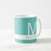 Türkisfarben Aquamarin Blue Modern Monogram und Na Kaffeetasse (VorderseiteRechts)