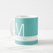 Türkisfarben Aquamarin Blue Modern Monogram und Na Kaffeetasse (Vorderseite Links)