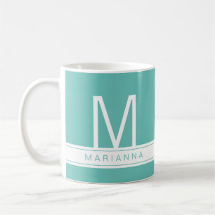 Türkisfarben Aquamarin Blue Modern Monogram und Na Kaffeetasse