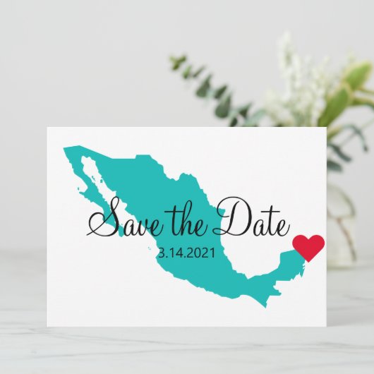 Türkisfarben Aquamarines Wasser Mexiko Zielort Save The Date (Stehend Vorderseite)
