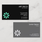 Türkisfarben Art Deco Blume Symbol - Schwarz Visitenkarte (Vorne/Hinten)