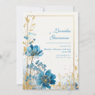 Türkisfarben Azurblau Gold Glitter Aquarell Einladung