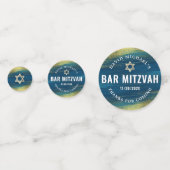 Türkisfarben Bar Mitzvah Foto Gold Fett Modern Konfetti (Rückseiten)