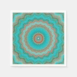 Türkisfarben, beige kreisförmige Muster. Mandala. Serviette