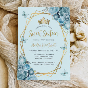 Türkisfarben Blau Gold Geometrisch Floral Sweet 16 Einladung