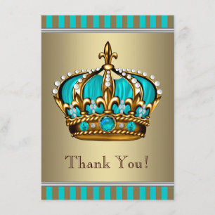 Türkisfarben Blau Gold Prinz Baby Shower Dankeschö Dankeskarte