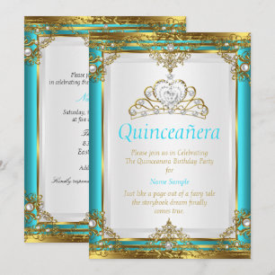Türkisfarben Blau Gold Weiß Perlen Prinzessin Quin Einladung
