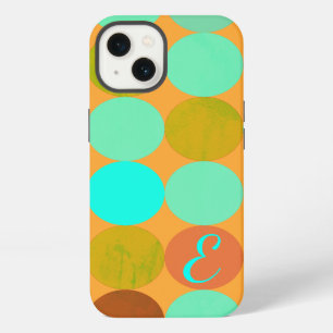 Türkisfarben Blau Grün und Orange Kreise Monogramm iPhone 13 Hülle