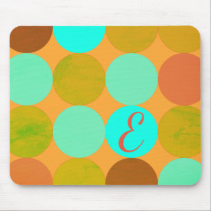 Türkisfarben Blau Grün und Orange Kreise Monogramm Mousepad