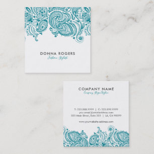 Türkisfarben-Blau & Weiß Floral Paisley Spitze Quadratische Visitenkarte