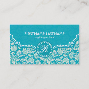 Türkisfarben Blau & Weiß Florale Damaststoffe - Ma Visitenkarte