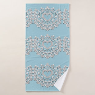 Türkisfarben Blau Weiße Spitze Herz Hochzeit Braut Badhandtuch Set