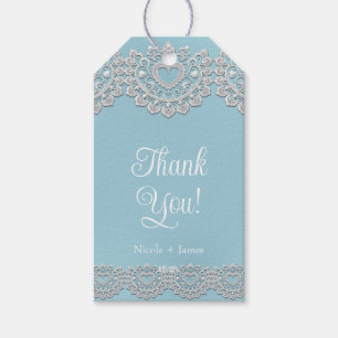 Türkisfarben Blau Weiße Spitze Herz Hochzeit Braut Geschenkanhänger