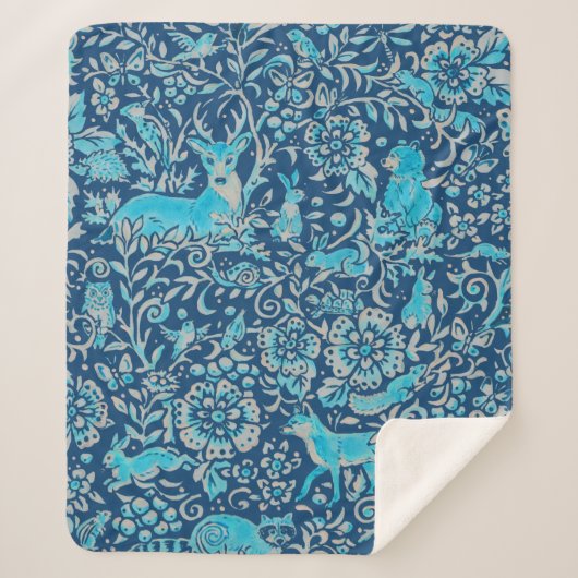 Türkisfarben & blaues Holzland-Muster Sherpadecke (Vorderseite)