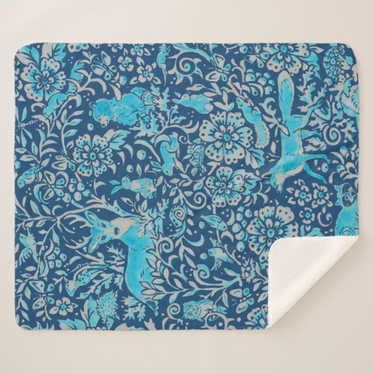 Türkisfarben & blaues Holzland-Muster Sherpadecke (Vorderseite (Horizontal))