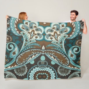 Türkisfarben Braun Vintage Paisley 3 Fleecedecke