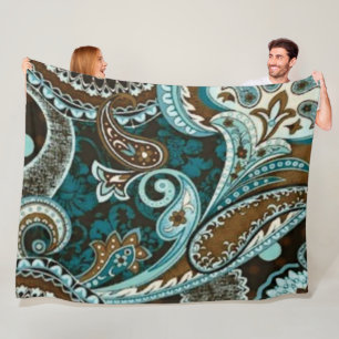 Türkisfarben Braun Vintage Paisley Fleecedecke