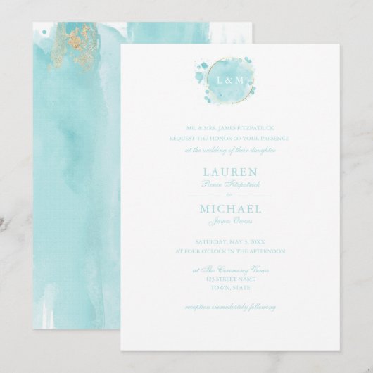 Türkisfarben Einladung (Vorne/Hinten)