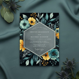 Türkisfarben-gelbe botanische opulente Hochzeit Einladung