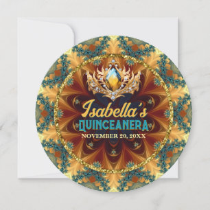 Türkisfarben Gelbe Fraktale Spitze & Diadem Quince Einladung