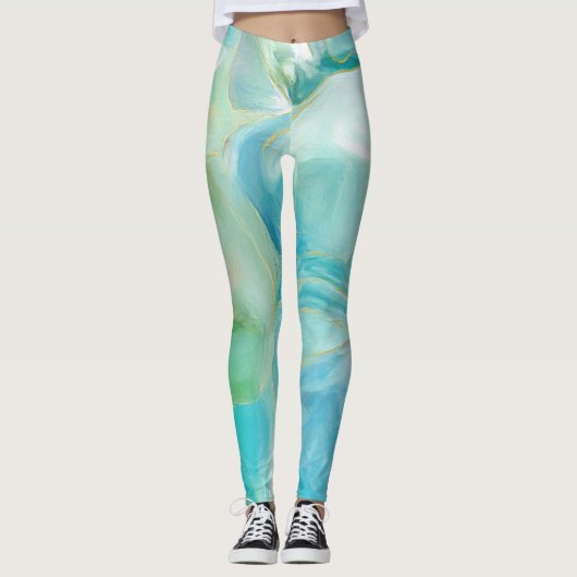 Türkisfarben Geometrisches Edelstein Wasserfarbe Leggings (Vorderseite)