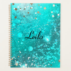 Türkisfarben Glitzernder Glitter Name Aqua  Planer