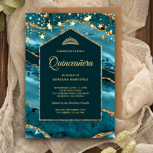 Türkisfarben Gold Achat Murmelbogen Quinceanera Einladung