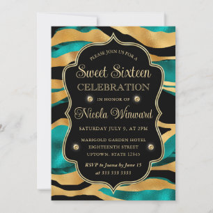 Türkisfarben Gold Tiger Streifen Glam Sweet 16 Einladung
