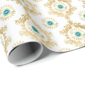 Türkisfarben Gold und blaues drittes Auge Geschenkpapier (Rolleneckpunkt)