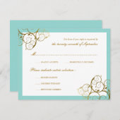 Türkisfarben & Goldene Spiralen Elegante Hochzeit RSVP Karte (Vorne/Hinten)