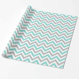 Türkisfarben, Grau, Weiß Großes Chevron-Zickzack-M Geschenkpapier