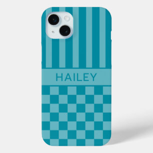 Türkisfarben kariert gestreift personalisiert Case-Mate iPhone hülle