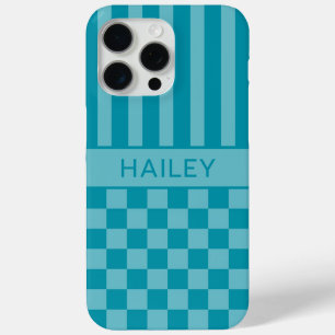 Türkisfarben kariert gestreift personalisiert Case-Mate iPhone hülle