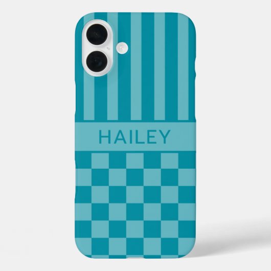 Türkisfarben kariert gestreift personalisiert Case-Mate iPhone hülle (Rückseite)