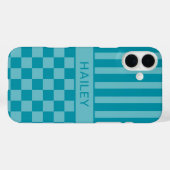 Türkisfarben kariert gestreift personalisiert Case-Mate iPhone hülle (Rückseite (Horizontal))