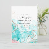 Türkisfarben, Korallen und Goldalkohol Einladung (Stehend Vorderseite)