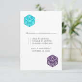 Türkisfarben/Lila D20-Würfel-Antwortkarte RSVP Karte (Stehend Vorderseite)